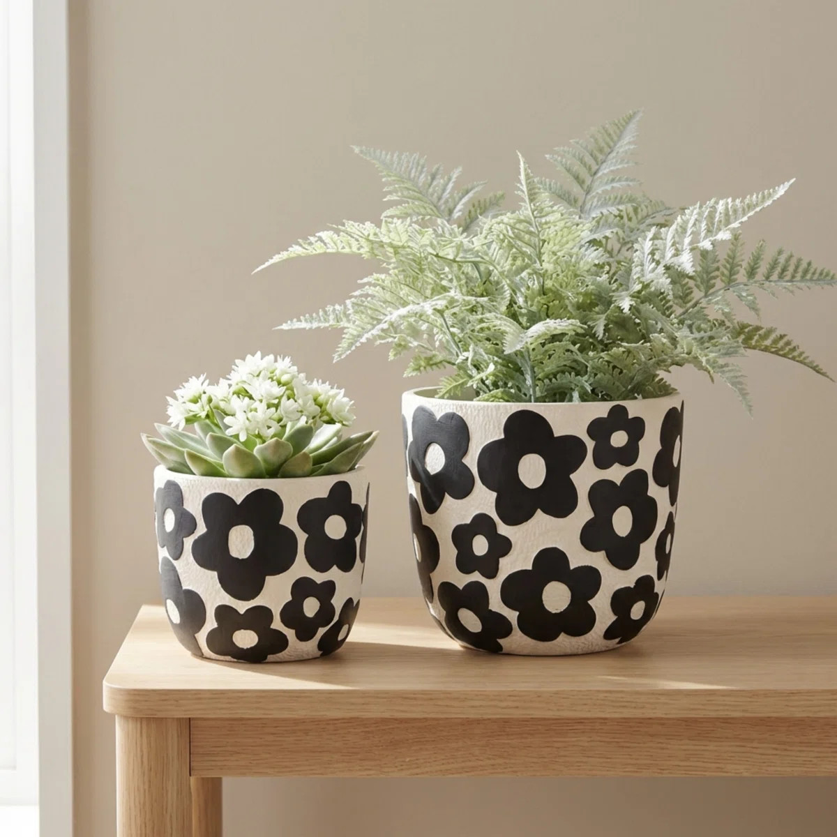 Pottery and Cement Planters with Decorative Design - Durable Indoor/Outdoor Plant Pots - Modern F... | Wayfair North America