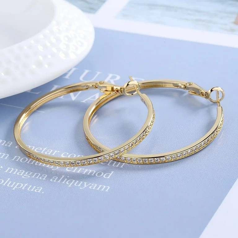 14K Gold or Sterling Silver Large Hoop Earrings with Swarovski Crystals | Walmart (US)