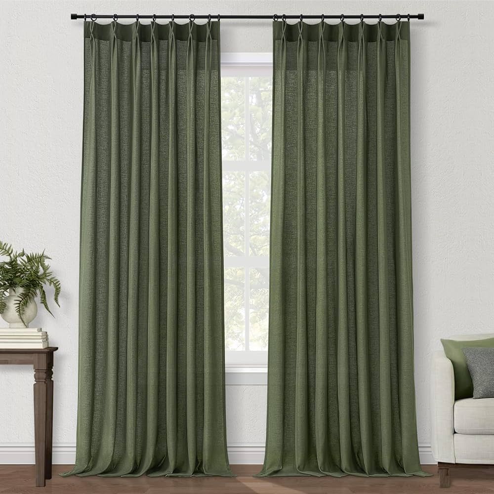 Topfinel Olive Green Linen Semi Sheer Curtains 96 Inches Long,Spring Boho Natural Bedroom Living ... | Amazon (US)