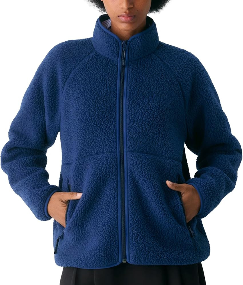 Womens Fuzzy Fleece Jacket Trendy Long Sleeve High Collar Zipper Sherpa Jacket Winter Warm Coat O... | Amazon (US)