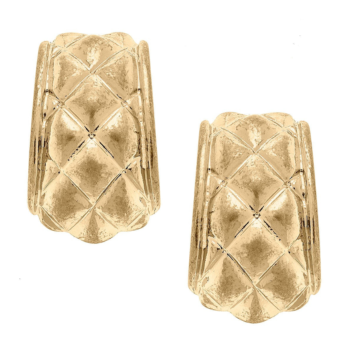 Lotus Chunky Quilted Metal Hoop Earrings in Worn Gold | CANVAS