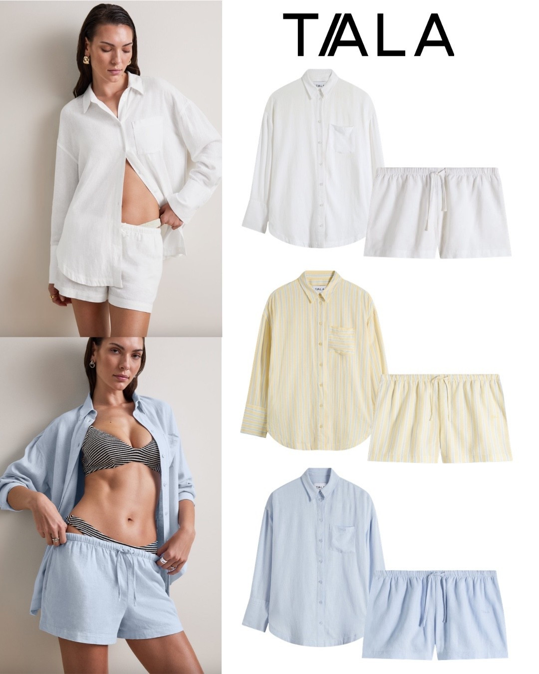 TALA Linen Shorts Set - A holiday wardrobe essential co-ord in staple white, blue and a fun yellow stripe 💛🩵

#shirt #shorts #coord

#LTKeurope #LTKsummer #LTKuk