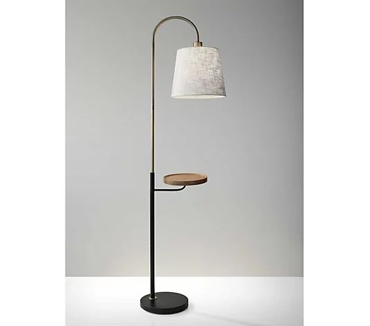 HomeRoots Black Metal Floor Lamp w/USB ChargingWood Shelf - QVC.com | QVC