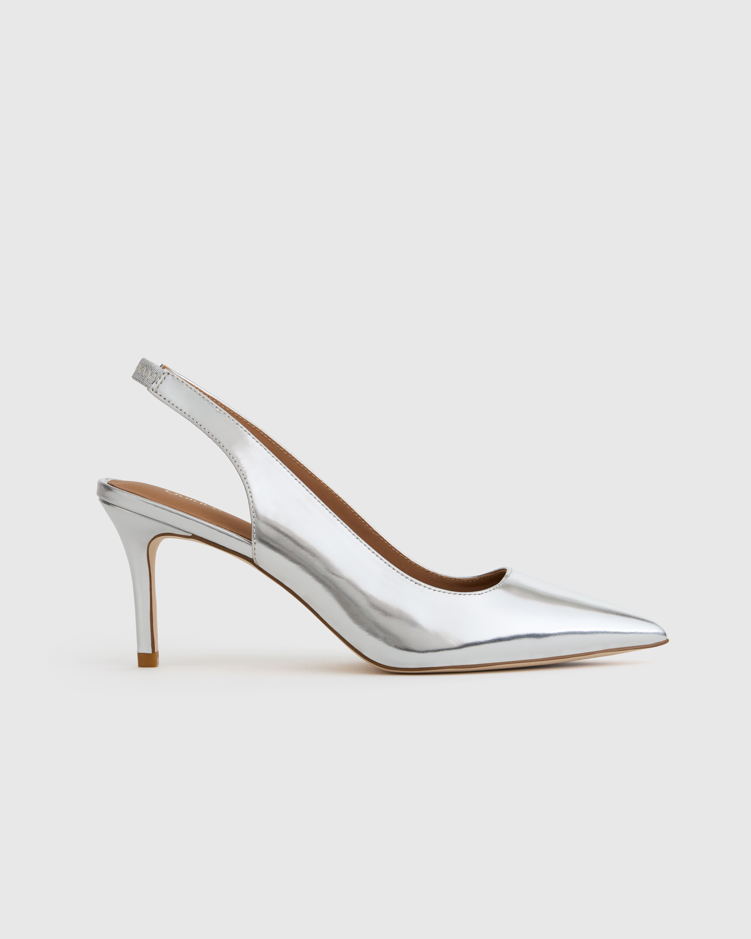 Quince | Women's Italian Leather Slingback 75mm Heel in Shiny Silver, Size 5 | Quince