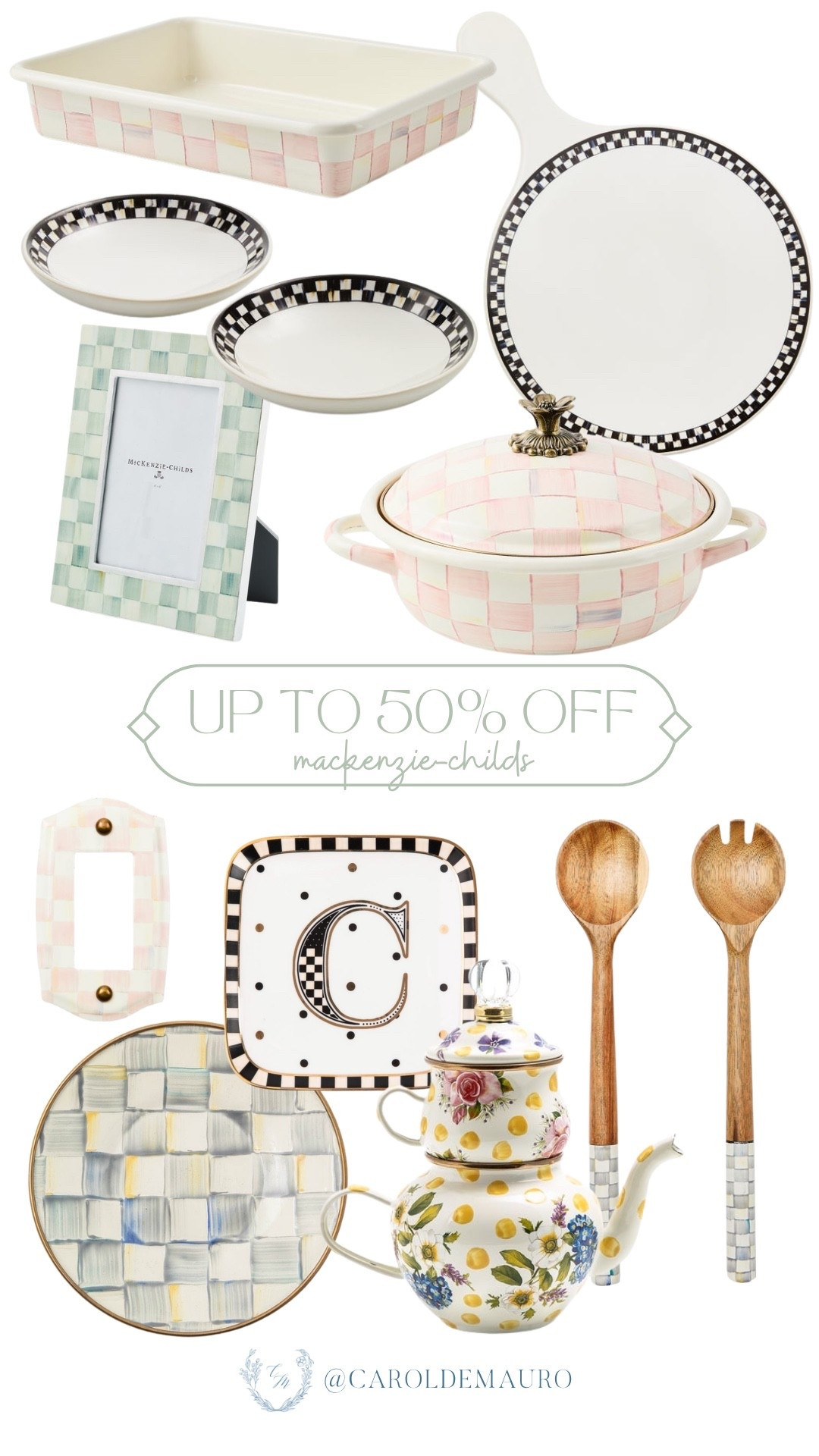 Snag your favorite MacKenzie-Childs essentials like the floral teapot and checkered serving bowls while they are up to 50% off! Whether you're eyeing the monogrammed plates or the chic checkered picture frame, these pieces will add such a fun pop of pattern to your home.

on sale now, dinnerware, kitchen finds, cookingware, tea set, english country breakfast, home decor, tableware

#LTKSeasonal #LTKU #LTKHome