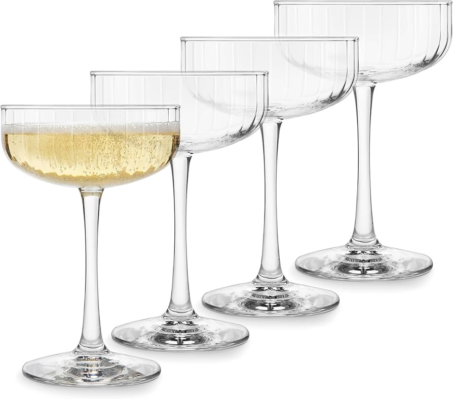 Libbey Paneled Cocktail Coupe Glasses, 8.5 Oz Fine Ribbed Line Coupe Glasses Set of 4, Dishwasher... | Amazon (US)
