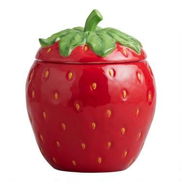 Hand Painted Ceramic Strawberry Figural Cookie Jar | World Market