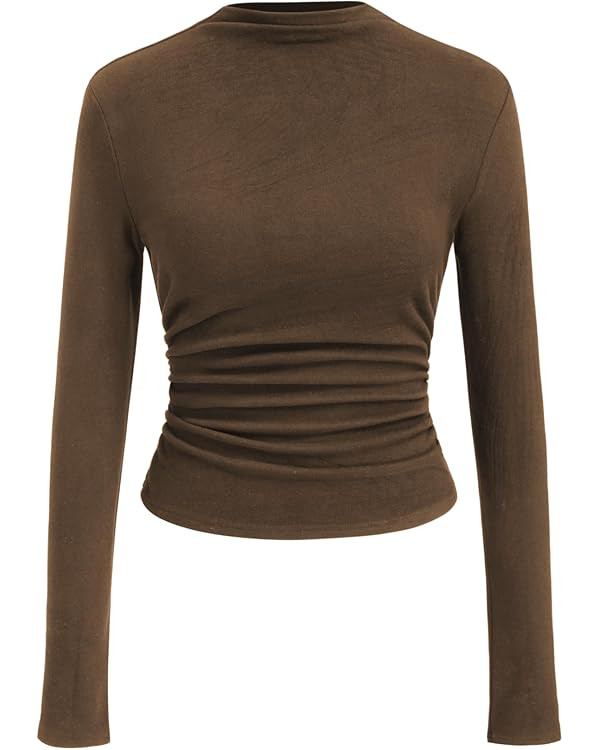 CIDER Mock Neck Tops for Women Thermal Shirts Long Sleeve Ruched Going Out Tops Basic Tee Slim Fi... | Amazon (US)