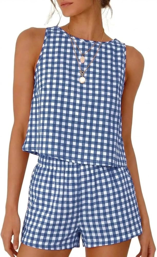 IDEALSANXUN Womens Gingham Set Spring Summer 2 Piece Cute Machting Sets | Amazon (US)