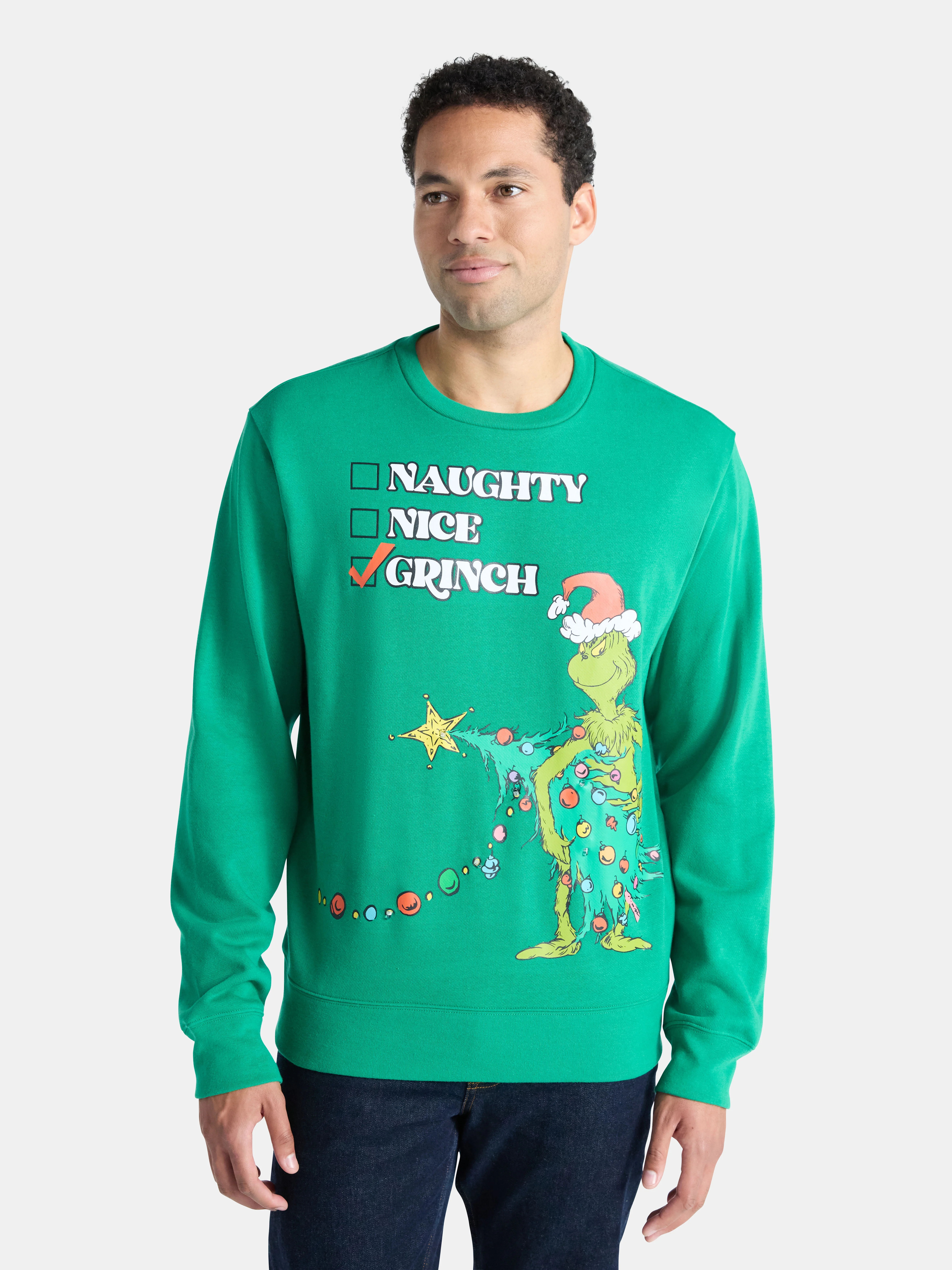 Dr. Seuss The Grinch Men's and Big Men's Graphic Light Up Sweatshirt, Sizes XS-3XL | Walmart (US)
