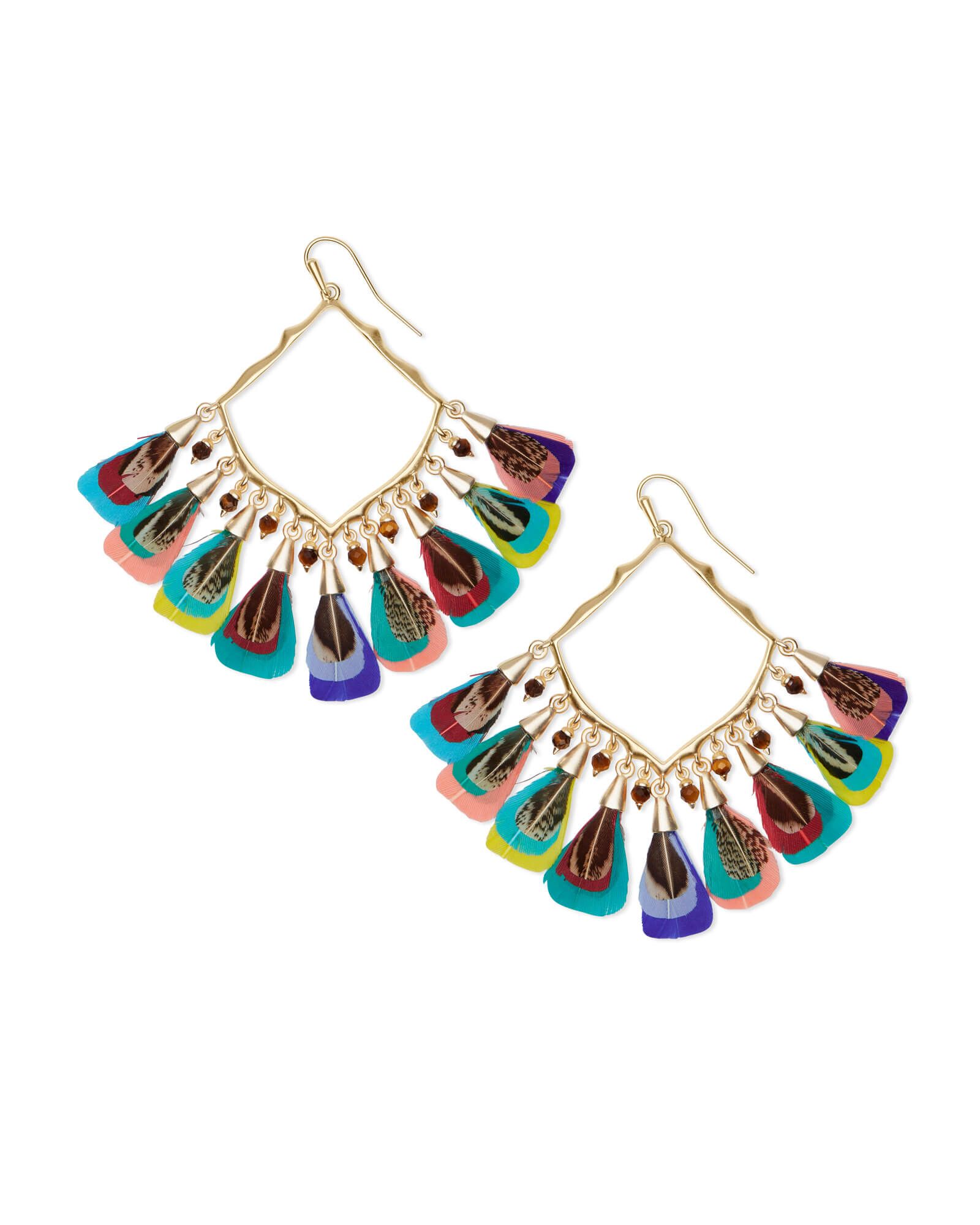 Raven Gold Drop Earrings in Multi Color Feather Bead Mix | Kendra Scott