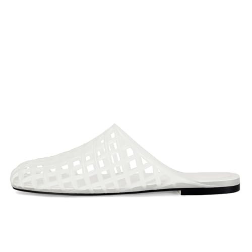 GTBINGGO Women's Jelly Slides - White, Size 10, Modern Ballet Flats - Slip On, Flat Heel, Closed Toe, Casual Dressy Outdoor Sandals | Amazon (US)