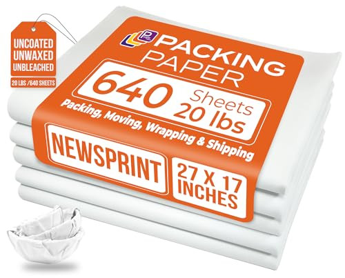 White Bulk Packing Paper Sheets for Moving | 640 sheets | 27" x 17" | 20 lb | Twin Pack | | Newsp... | Amazon (US)
