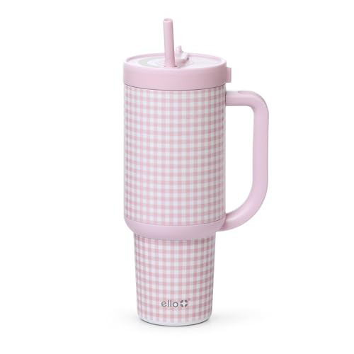 Ello Oasis 30 oz Tumbler with Handle & Retracting Straw | Reusable Insulated Stainless Steel Cup 100% Leakproof, Gifts for Teens Women Men | Keeps cold for 24 Hours, Cup Holder Friendly, Pink Gingham | Amazon (US)