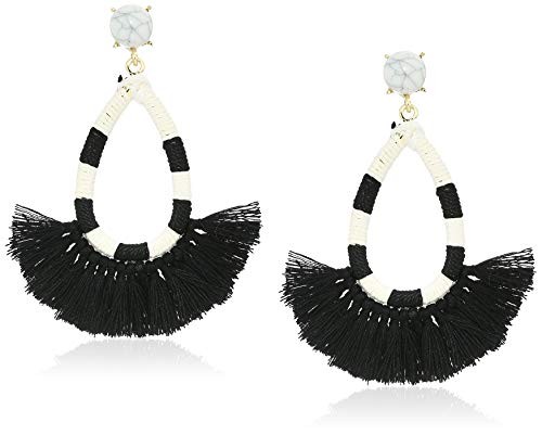 Women's Black & White Tassel Fan Post Drop Earrings, One Size | Amazon (US)