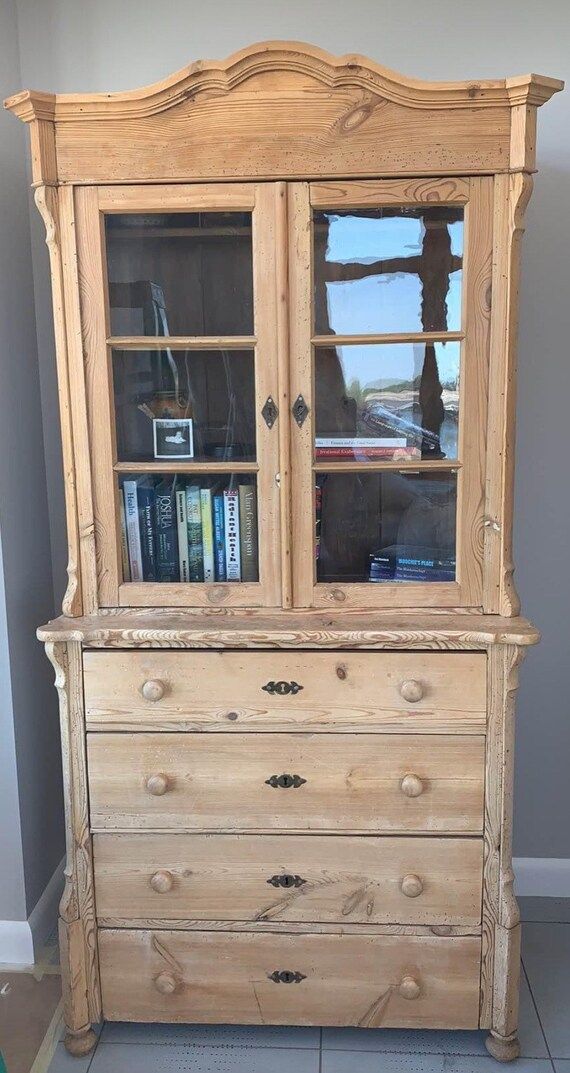 Antique scrubbed pine English dresser cabinet hutch 2 pieces | Etsy | Etsy (US)