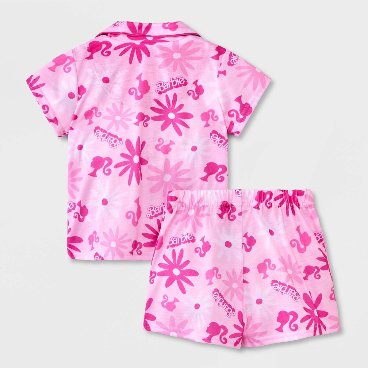Toddler Girls' 2pc Barbie Button Down Coat Pajama Set - Pink | Target