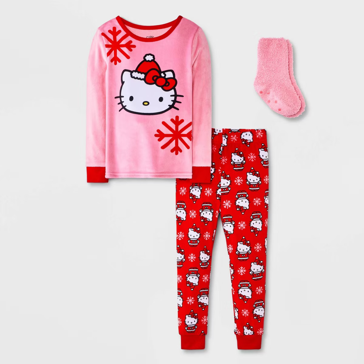 Toddler Girls' 2pc Hello Kitty Snuggly Soft Pajama Set with Socks - Pink | Target
