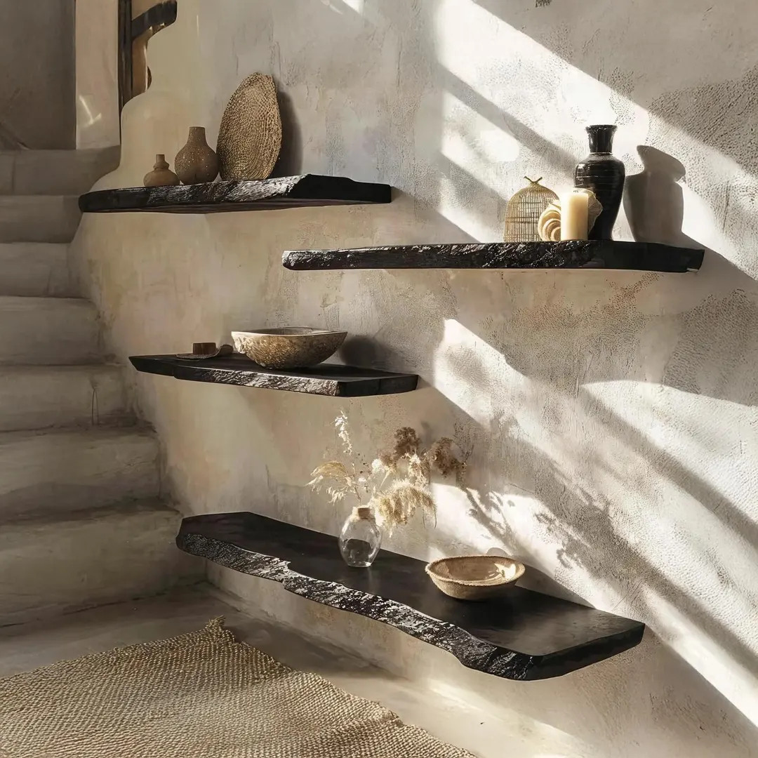 Black Live Edge Shelf Corner Wall Shelf Living Room Shelf Brackets Floating Bookshelf Tamarind Wo... | Etsy (US)