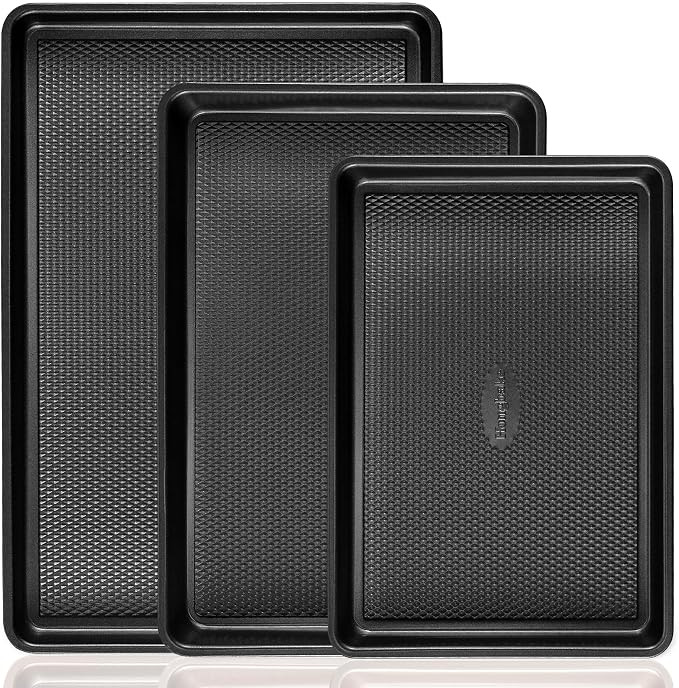 Cookie Sheets for Baking Nonstick - HONGBAKE Baking Sheet Pan Set of 3, Half/Quarter/Jelly Roll P... | Amazon (US)