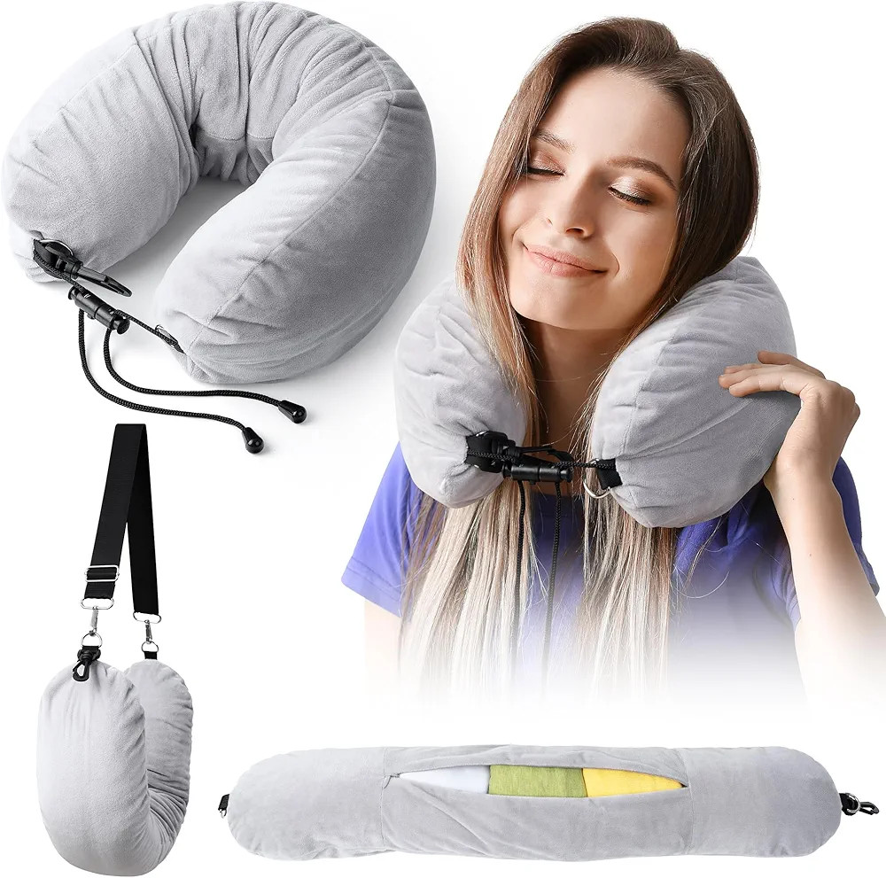 Stuffable Neck Pillow for Travel, Neck Pillow for Extra Luggage Storage Ideal 1-3 Days Travel Ess... | Amazon (US)