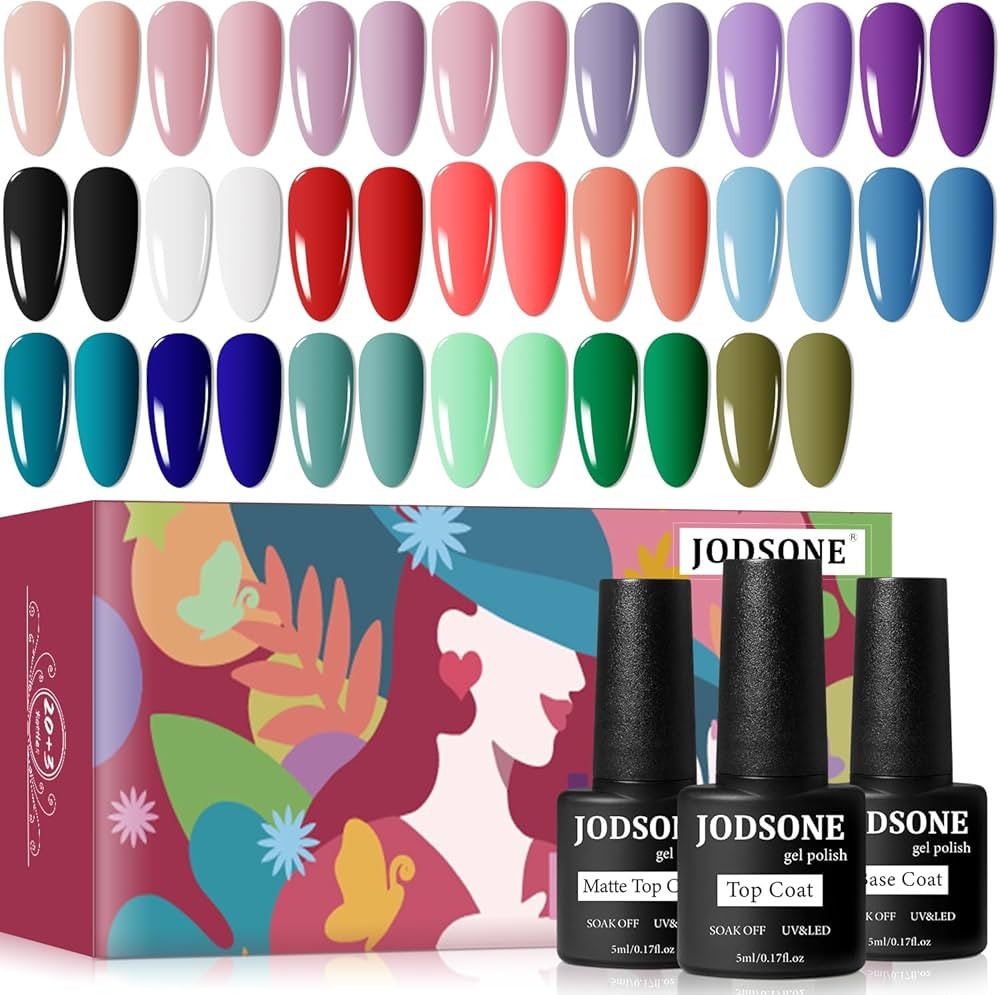 JODSONE Gel Nail Set 20 Colors High Shine Gorgeous Gel Polish Base Top Matte Coat Nice Gifts Show... | Amazon (US)