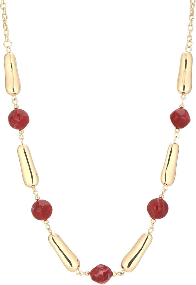 Long Gold Beaded Necklaces for Women Long Chain Necklace with Chunky Resin/Pearl Beads Gold Costu... | Amazon (US)