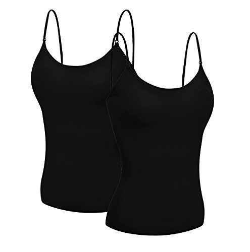 Emmalise Women's Camisole Built in Bra Wireless Fabric Support Short Cami (2Pk Black, Black, Small) | Amazon (US)