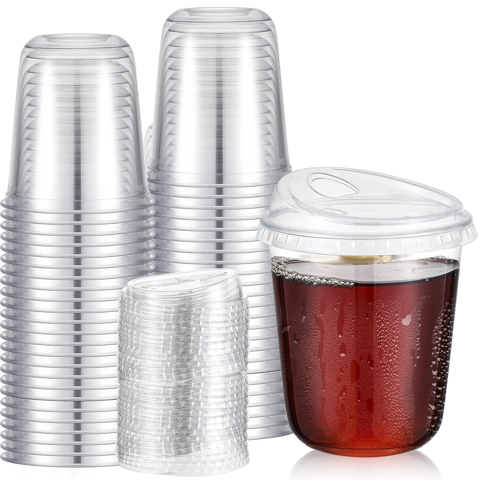 50 Sets Clear Plastic Coffee Cups with Sip Lids, Disposable Plastic PET Crystal Cups for Iced Cof... | Amazon (US)