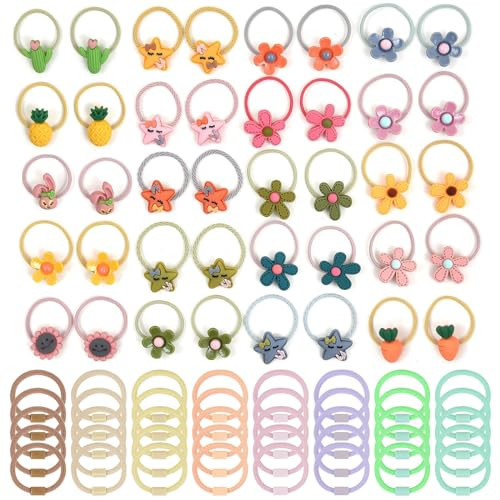 120 PCS Hair Ties for Girls, Hair Ties with Flowers Elastic Rubber Bands Colorful Hair Accessories Ponytail Holders for Kids Toddlers Little Girls | Amazon (US)