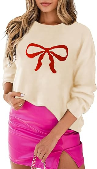 Women 2023 Merry Christmas Round Neck Sequin Letters Sweater Casual Solid Slogan Long Sleeve Pull... | Amazon (US)