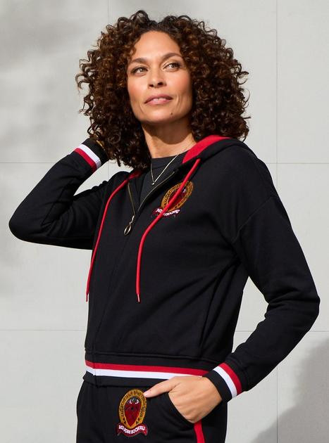 Disney Alice in Wonderland Queen of Hearts Red Rose Society Women's Cropped Zippered Hoodie - Box... | BoxLunch