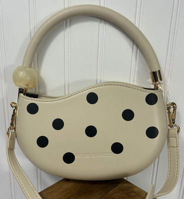 MELIE BIANCO - Biege and Black Polka Dot Gold Hardware Handbag Retro Mod NWOT | eBay US
