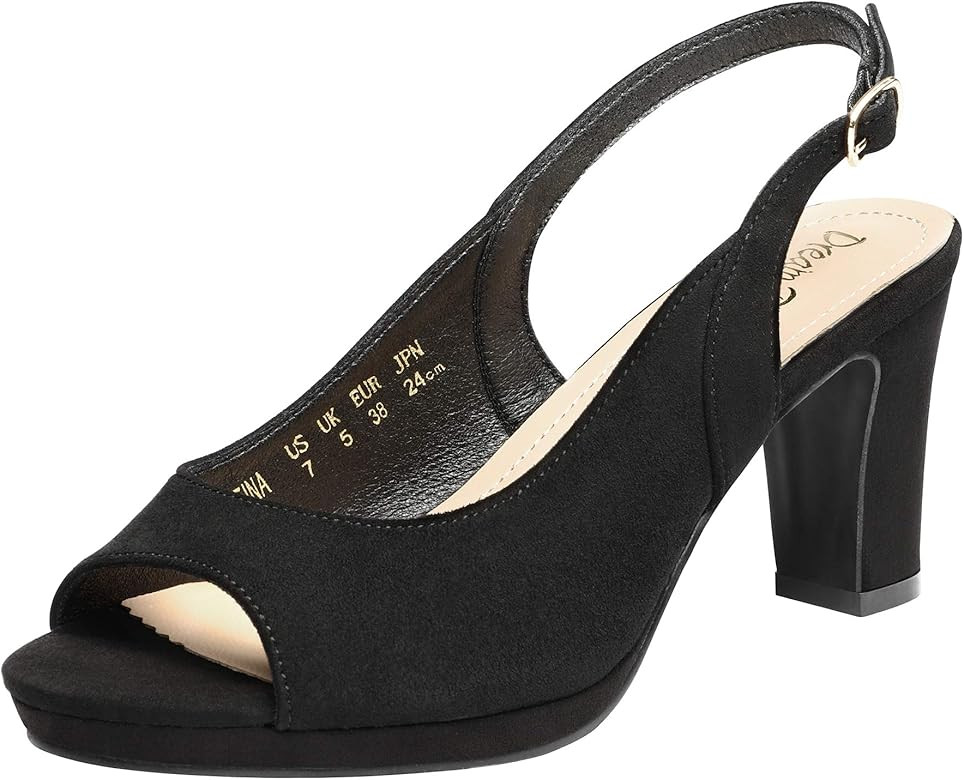 DREAM PAIRS Women’s Sexy High Chunky Heels Peep Toe Platform Block Slingback Dress Pumps Shoes | Amazon (US)