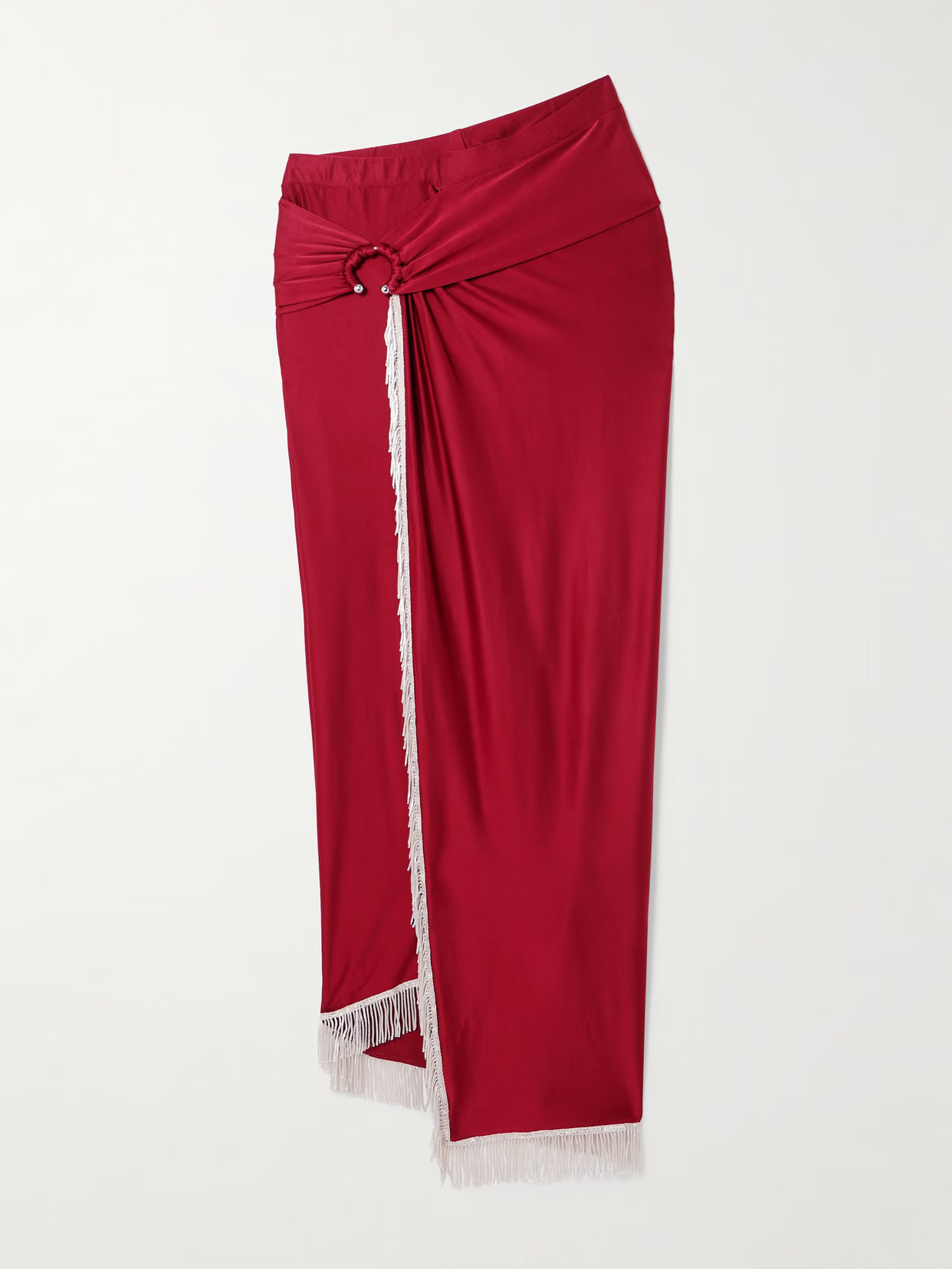 RABANNE - Fringed Embellished Satin-jersey Midi Skirt - Red - FR 36 | NET-A-PORTER APAC