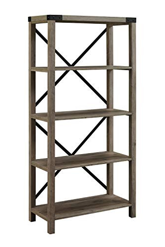 Walker Edison Andersen Urban Industrial Metal X Back Bookshelf, 64 Inch, Grey Wash | Amazon (US)