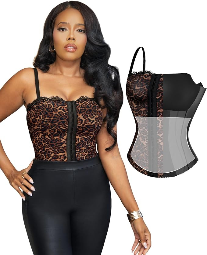 Popilush Corset Tops for Women - Lace Spaghetti Strap Going Out Bustier with Buckle Waist Shaper ... | Amazon (US)