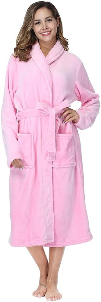 RONGTAI Womens Bathrobe Ladies Fleece Plush Warm Long Robes Fleece Nightgown Sleepwear | Amazon (US)