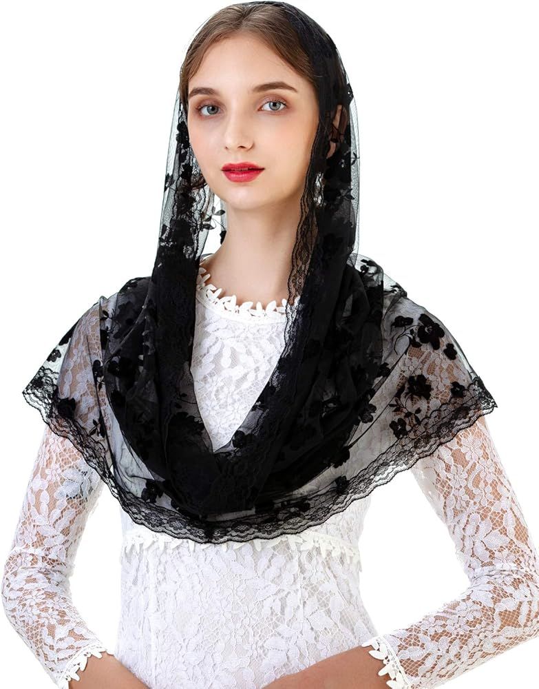 Pamor Floral Lace Infinity Chapel Veil Head Covering Latin Scarf Mantilla Veils for Mass | Amazon (US)