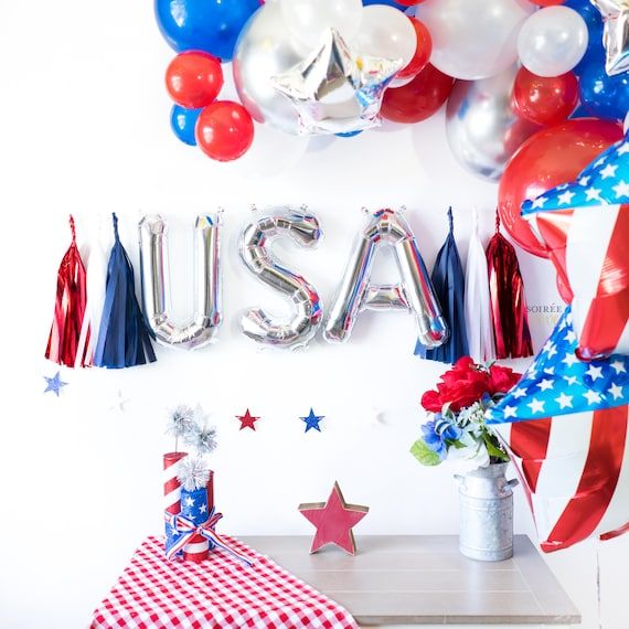 USA BALLOON BANNER | 16" Gold Silver Balloon Paper Tassel Garland, Cake Smash, 4th of July, Patri... | Etsy (US)