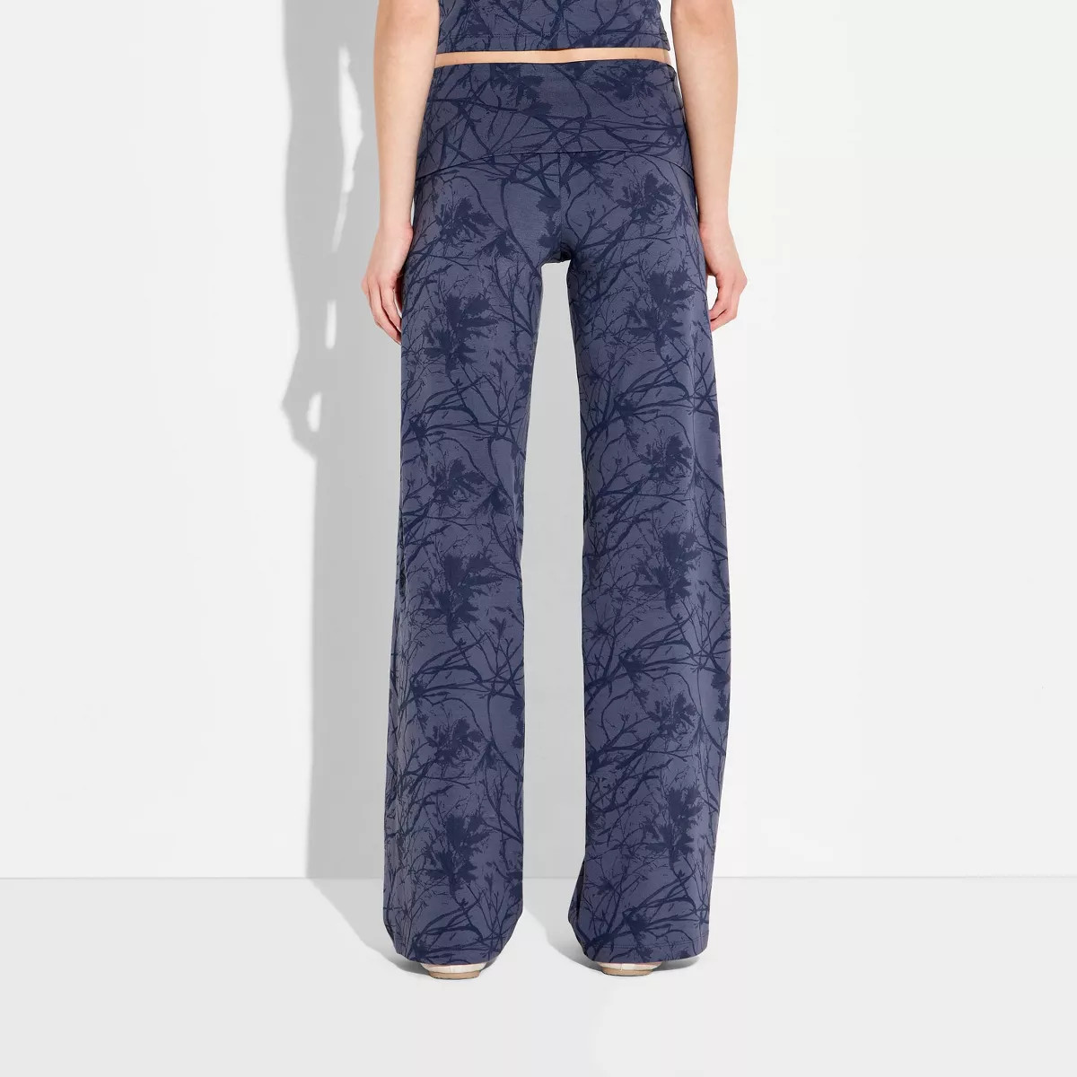 Women's Soft Cotton Low-Rise Straight Leg Pull-On Pants - Wild Fable\u2122 Slate Blue Floral M | Target