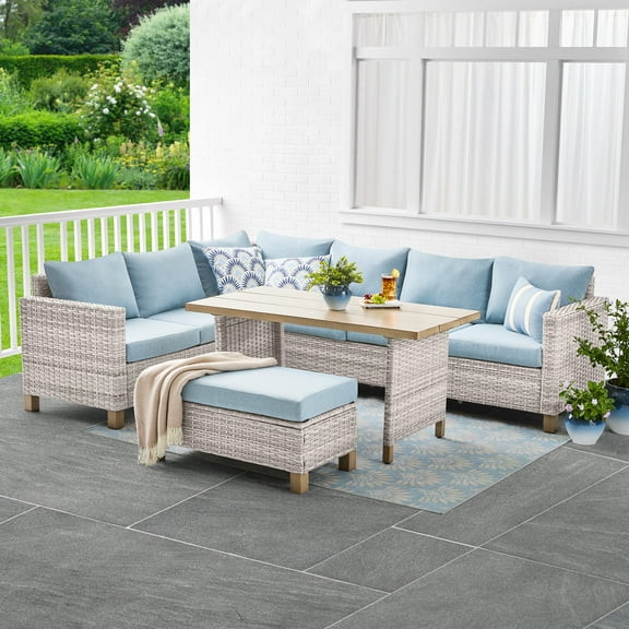 Better Homes & Gardens Brookbury 4-Piece Outdoor Wicker Patio Sectional Dining Set, White Wicker/... | Walmart (US)
