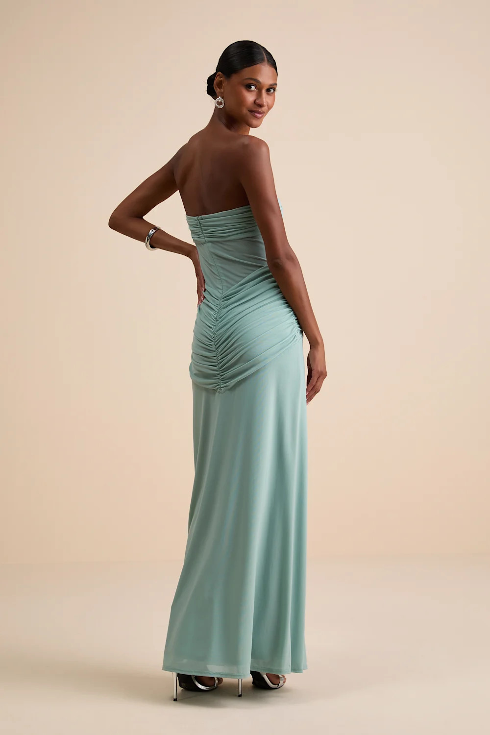 Ursella Sage Blue Mesh Strapless Maxi Dress | Lulus