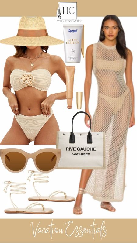 Vacation outfit
Two piece swimsuit
Neutrals 
Coverup
Beach outfit
Summer outfit
Pool day

#LTKTravel #LTKItBag #LTKSwim