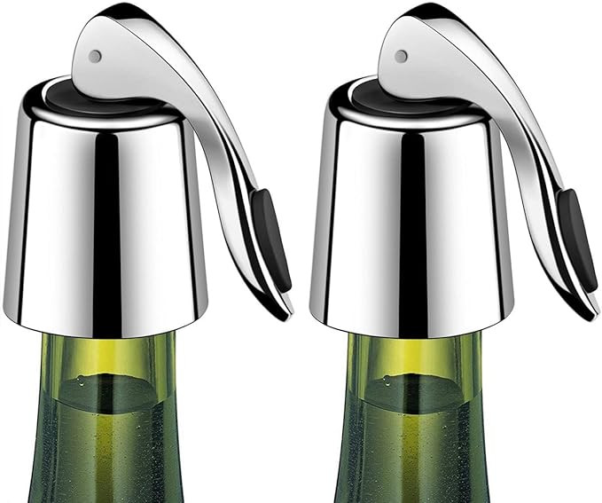 Wine Stoppers Set of 2 - Stainless Steel Wine Bottle Stopper with Silicone Seal, Reusable Beverag... | Amazon (US)
