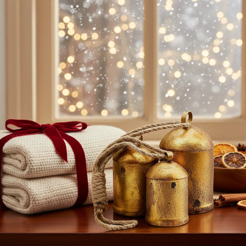 Handmade Vintage Christmas Decorative Bells, Set Of 3 Harmony Cowbells In Gold With Jute Rope & R... | Wayfair North America
