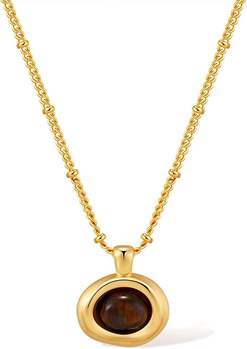 Jean Beau Gold Stone Pendant Necklaces for Women, Chunky Gemstone Dangle Necklace Wedding Prom Fa... | Amazon (US)