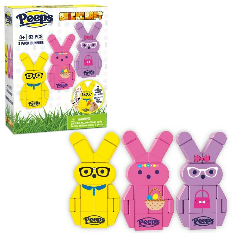 Brickcraft Peeps 3 Pack Bunnies - Yellow, Purple, Pink Brick Building Kit (63-Plastic Piece Set) ... | Walmart (US)