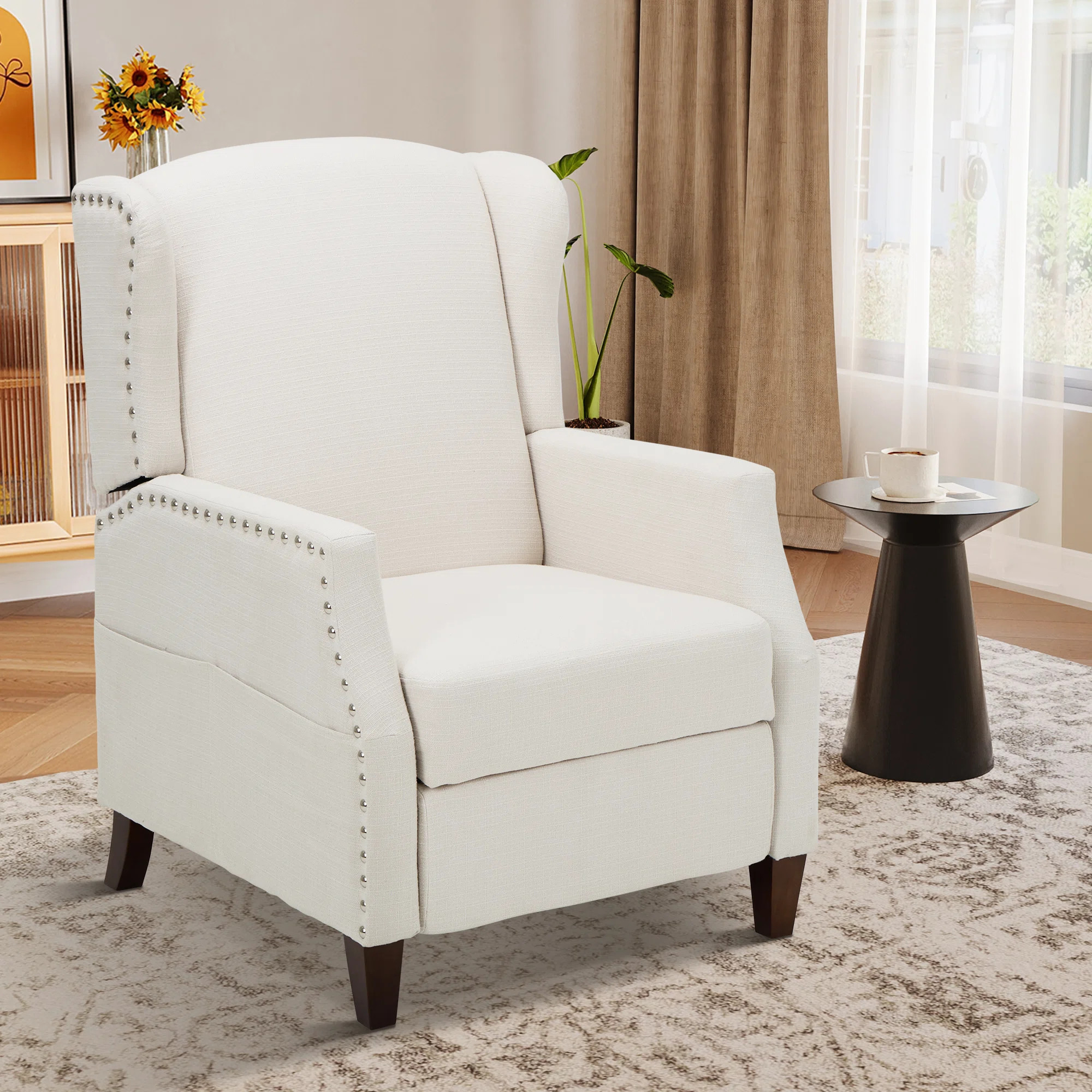 Gracie Oaks Nail-head Upholstered Push Back Recliner With Storage Pocket & Reviews | Wayfair | Wayfair North America
