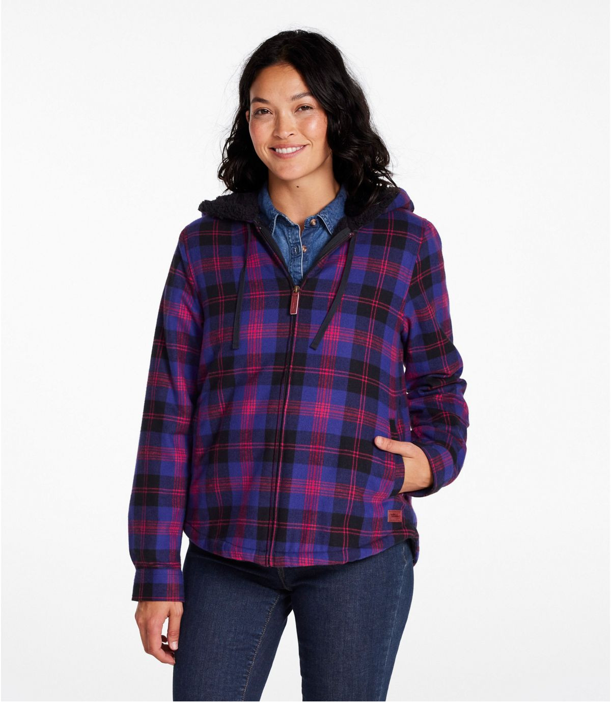 Women's Scotch Plaid Flannel Shirt, Sherpa-Lined Zip Hoodie | L.L. Bean